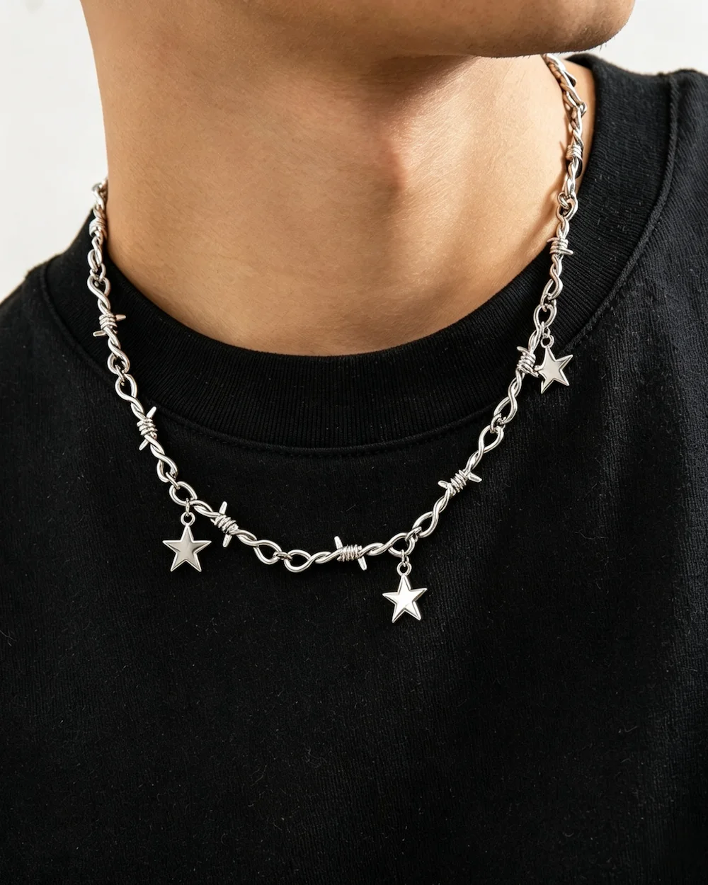 Celestial Barbed Link Alloy Handmade Geometric Star Necklace