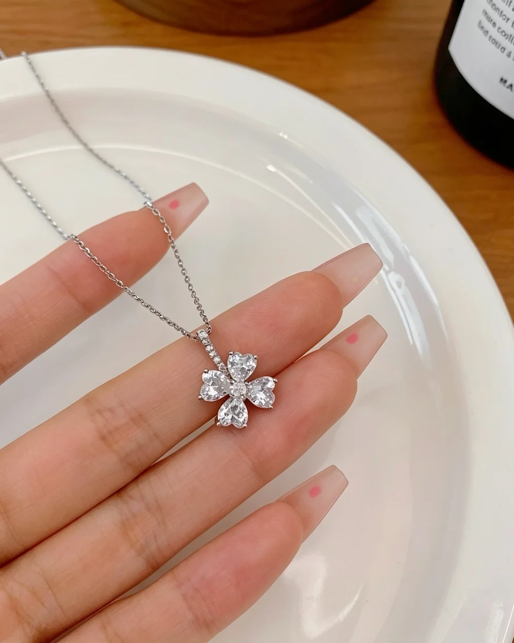 Crystal Quadrille Drop Titanium Steel Necklace