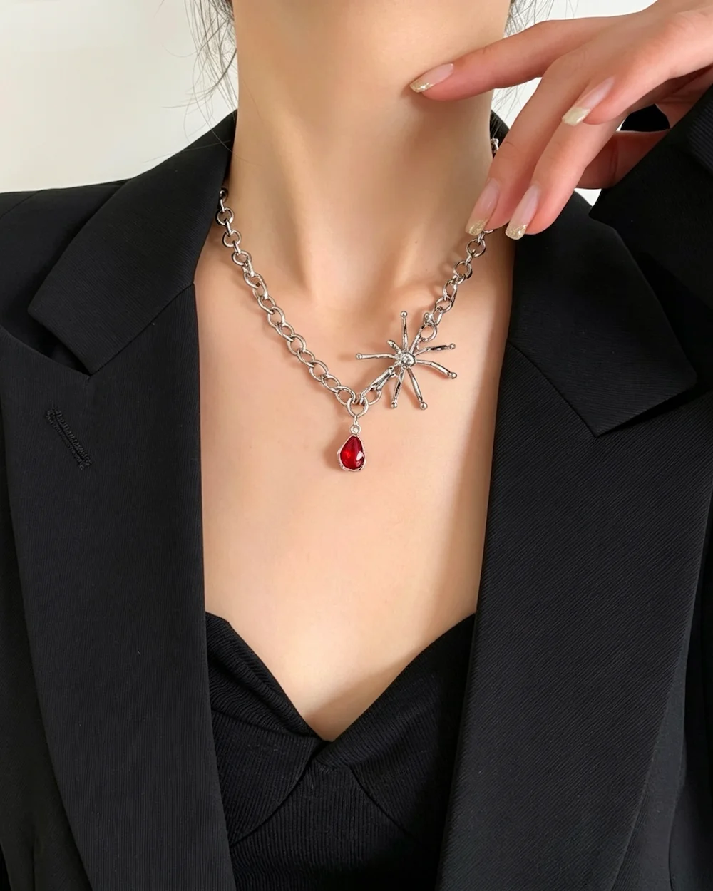 Spiders Ruby Secret Clavicle Chain Necklace