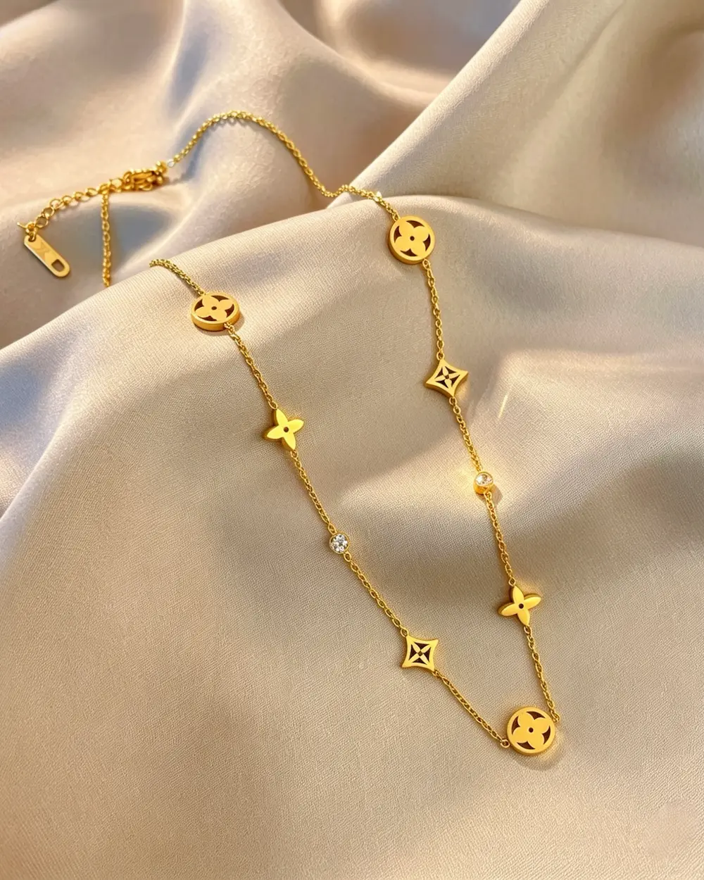 Sun Kissed Cascade Geometric Titanium Steel 18K Gold Plated Necklace