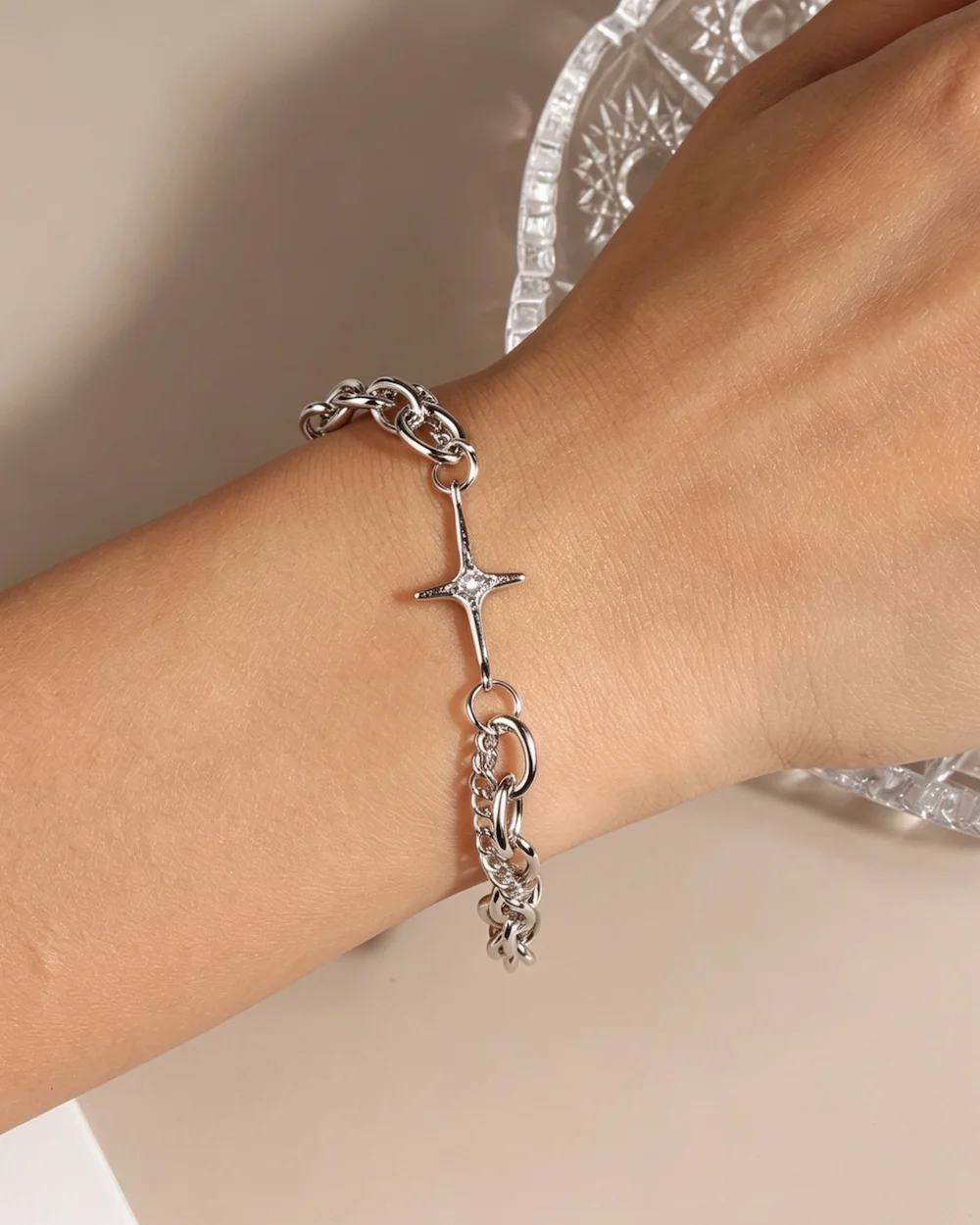 The Astral Pulse Cross Alloy Steel Inlay Rhinestones Bracelet