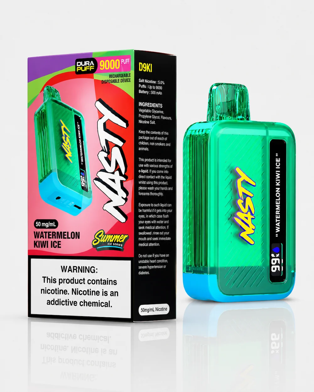 Nasty Bar Watermelon Kiwi Ice 9000 Puffs Disposable Vape - Summer Ice Series