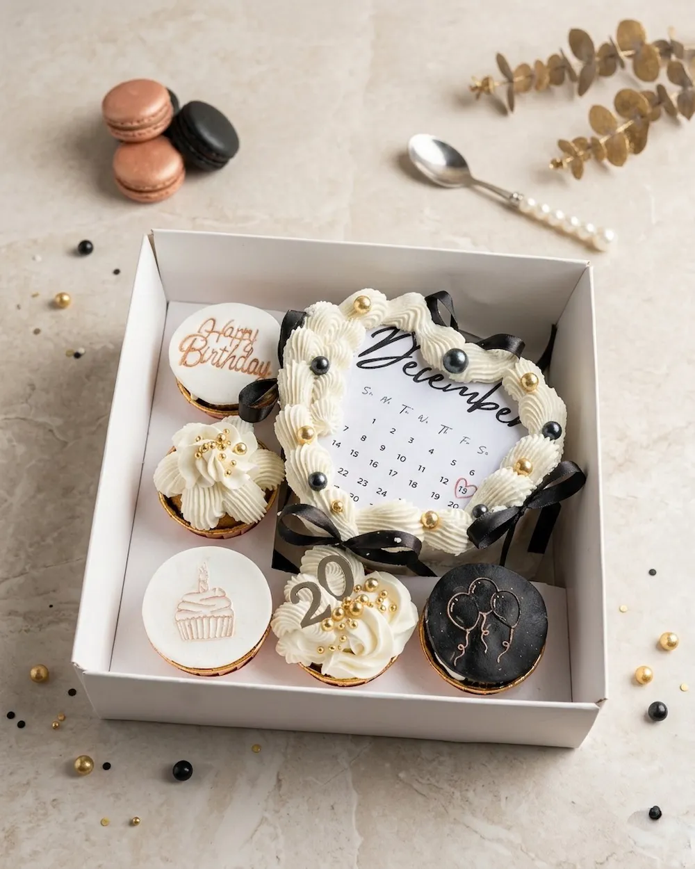 the birthday blueprint cake and cupcake box
