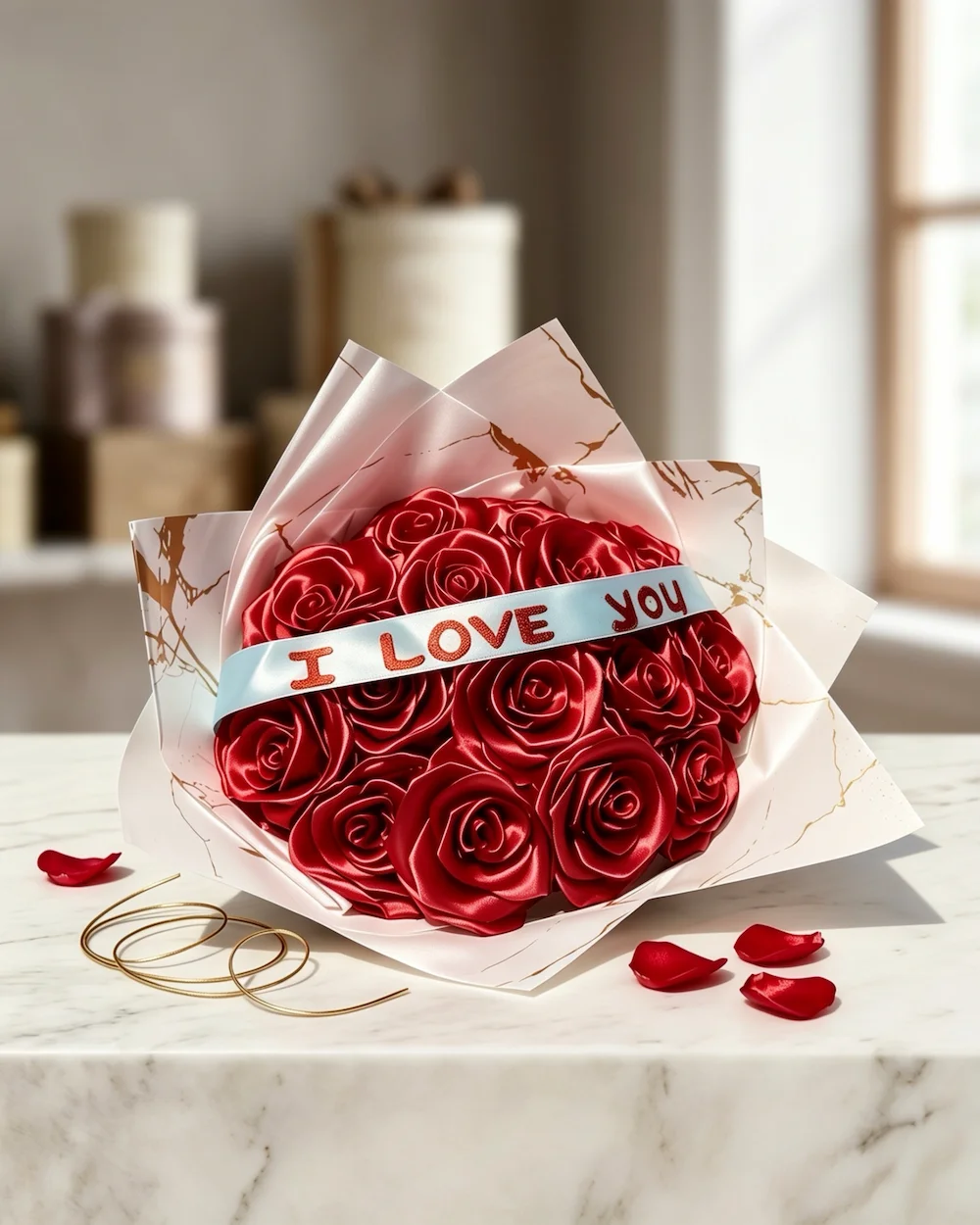Romance Radiance Eternal Rose Satin Bouquet